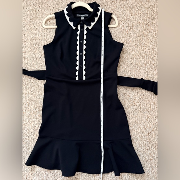 Karl Lagerfeld Paris Black&White Scalloped Collar Dress S 8 Chic Office Cocktail - Picture 12 of 12